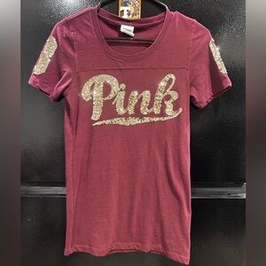💖 PINK Victoria’s Secret Sequin Logo Tee, Size Small, 2014 ✨